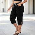 thumbnail image 6 of Bosfbaoi Plus Size Capri Pants for Women Drawstring Elastic Waist Side Pockets Button Detail Cuff Loose Casual Cropped Trousers, 6 of 7