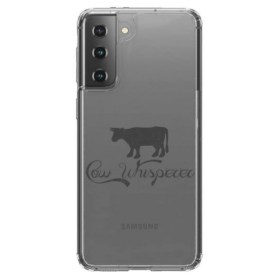 DistinctInk Clear Shockproof Hybrid Case for Galaxy S21 5G (6.2" Screen) - TPU Bumper Acrylic Back Tempered Glass Screen Protector - Cow Whisperer