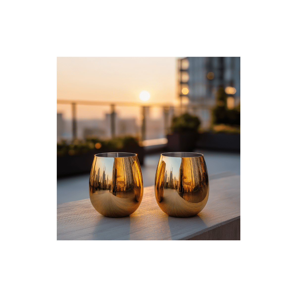 K&K Home Gold Stainless Steel Unbreakable Gold Stemless Wine Glasses - 15 oz - Set of 4 Colored, Stemless Metal Wine Glasses Perfect for Outdoors, Weddings, and Parties