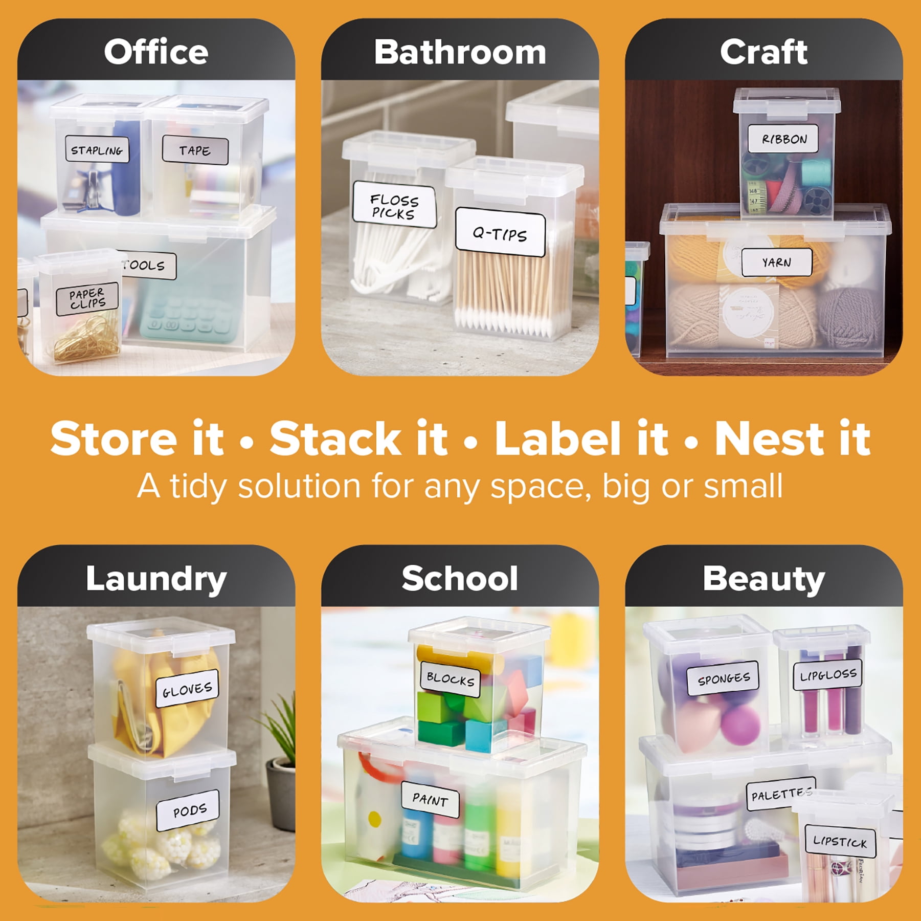 Bostitch Konnect, Nest Box, Small, Medium & Large Containers, Plastic, Stackable, Bundle, Clear, 7 Count