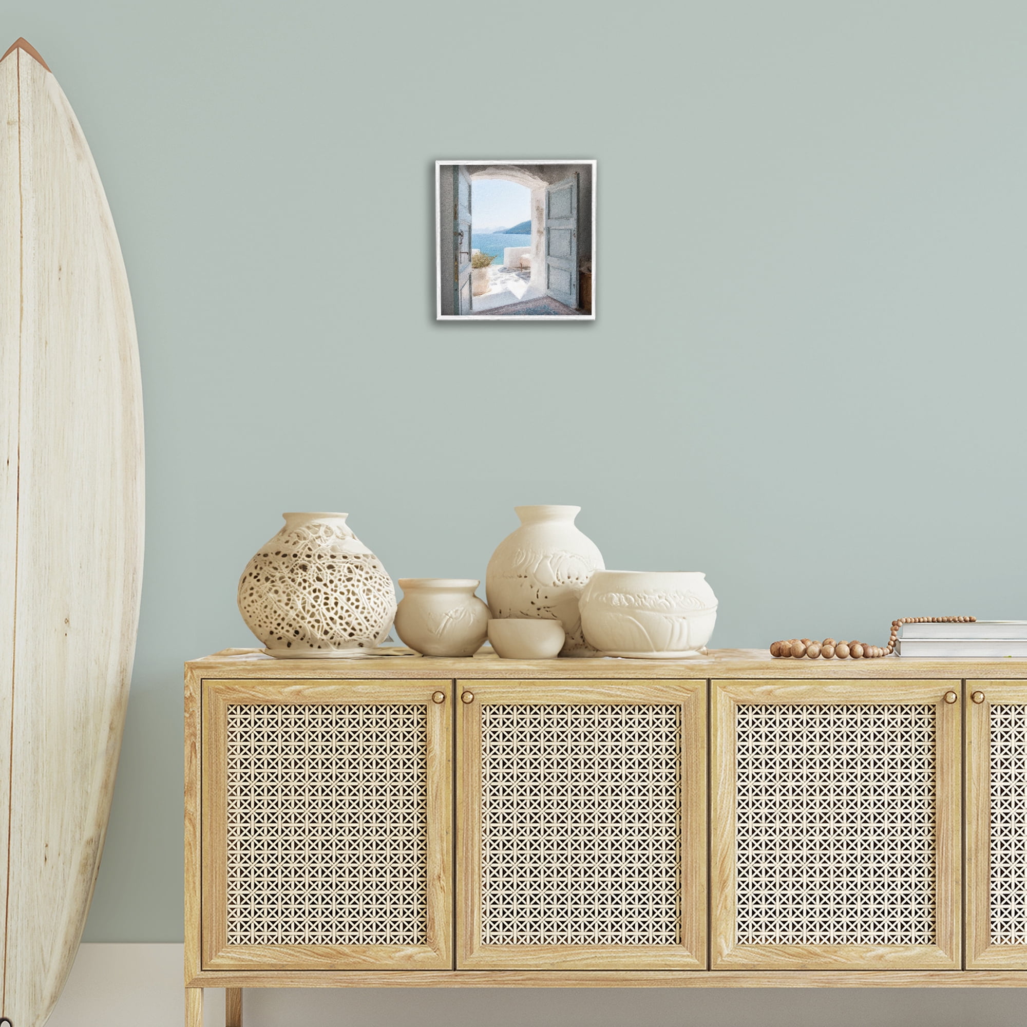 Stupell Industries Costal Door to Ocean Town & City Painting White Framed Art Print Wall Art, 12 x 12