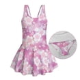 thumbnail image 5 of Xixirimido Bright Cherry Blossom Print Girls One-piece Swimsuits Sleeveless Swimwear with Skirt & Built-in Shorts Hawaiian Beach Vacation Modest Bathing Suit, 3-4 Years, 5 of 7