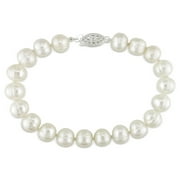Genuine 7.5-8mm White Freshwater Cultured Pearl Bracelet In Sterling Silver