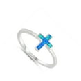 thumbnail image 4 of CHOOSE YOUR COLOR Blue Simulated Opal Christ Cross Christian Dainty Ring Sterling Silver Band CZ Female Size 7, 4 of 4