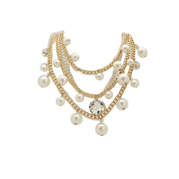 Women Fashion Jewelry Gold Metal Chain Pearl Beads Necklace Weekend Night Party