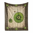 thumbnail image 1 of Kiwi Soft Flannel Fleece Throw Blanket, Abstract Retro Bike with Fruit Wheels in Antique Frame Illustration, Cozy Plush for Indoor and Outdoor Use, 50" x 60", Lime Green Beige, by Ambesonne, 1 of 6