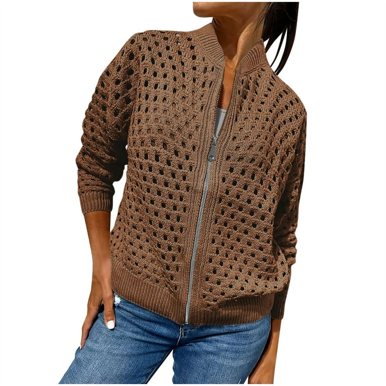 Crochet Zip Up Cardigan 【M】 HOCANDY Womens Zip Up Crochet Cardigan Sweater Oversized