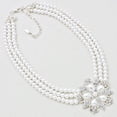 thumbnail image 2 of Clip on silver & white pearl three strand flower necklace and earring set, 2 of 2