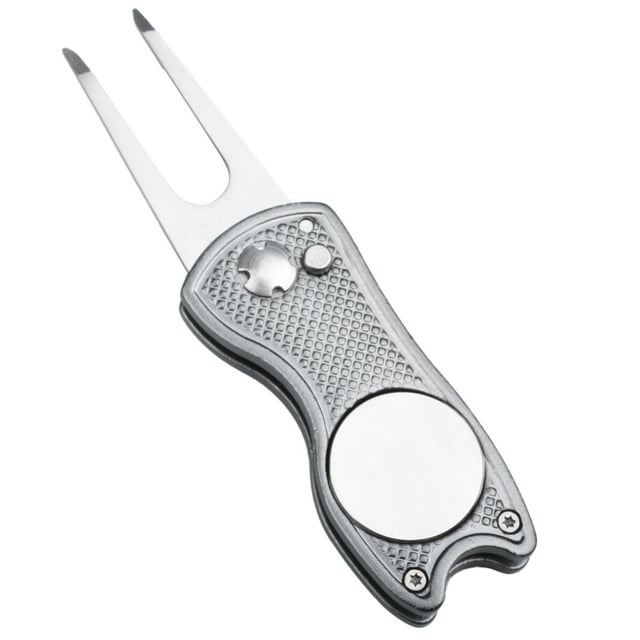 Outil de Réparation de Divot de Golf Pliable en Métal avec Marqueur de Balle de Golf Gris
