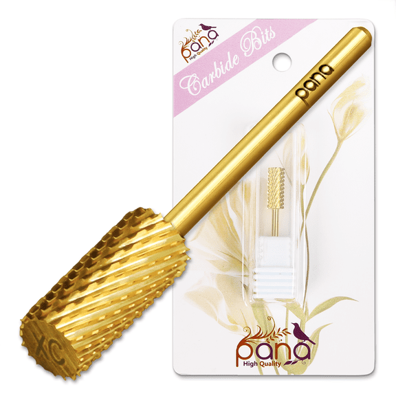 PANA Flat Top Small Barrel 3/32" Shank Size - (Gold, Extra Coarse Grit) - Fast remove Acrylic or Hard Gel Nail Drill Bit for Manicure Pedicure Salon Professional or Beginner