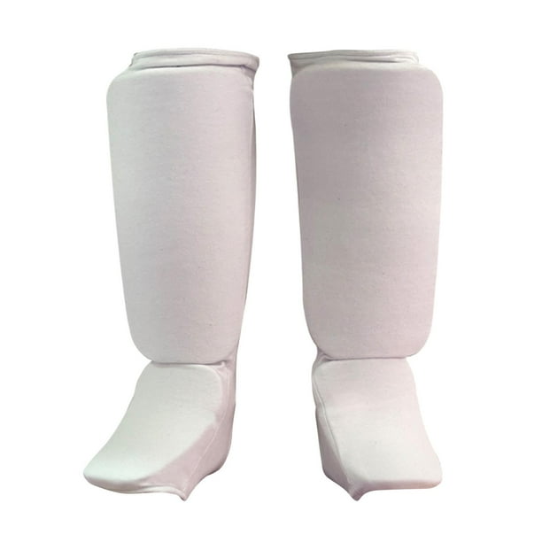 Espinilleras para Muay Thai, cómodas, protectoras para pies, equipo de protección para piernas blanco