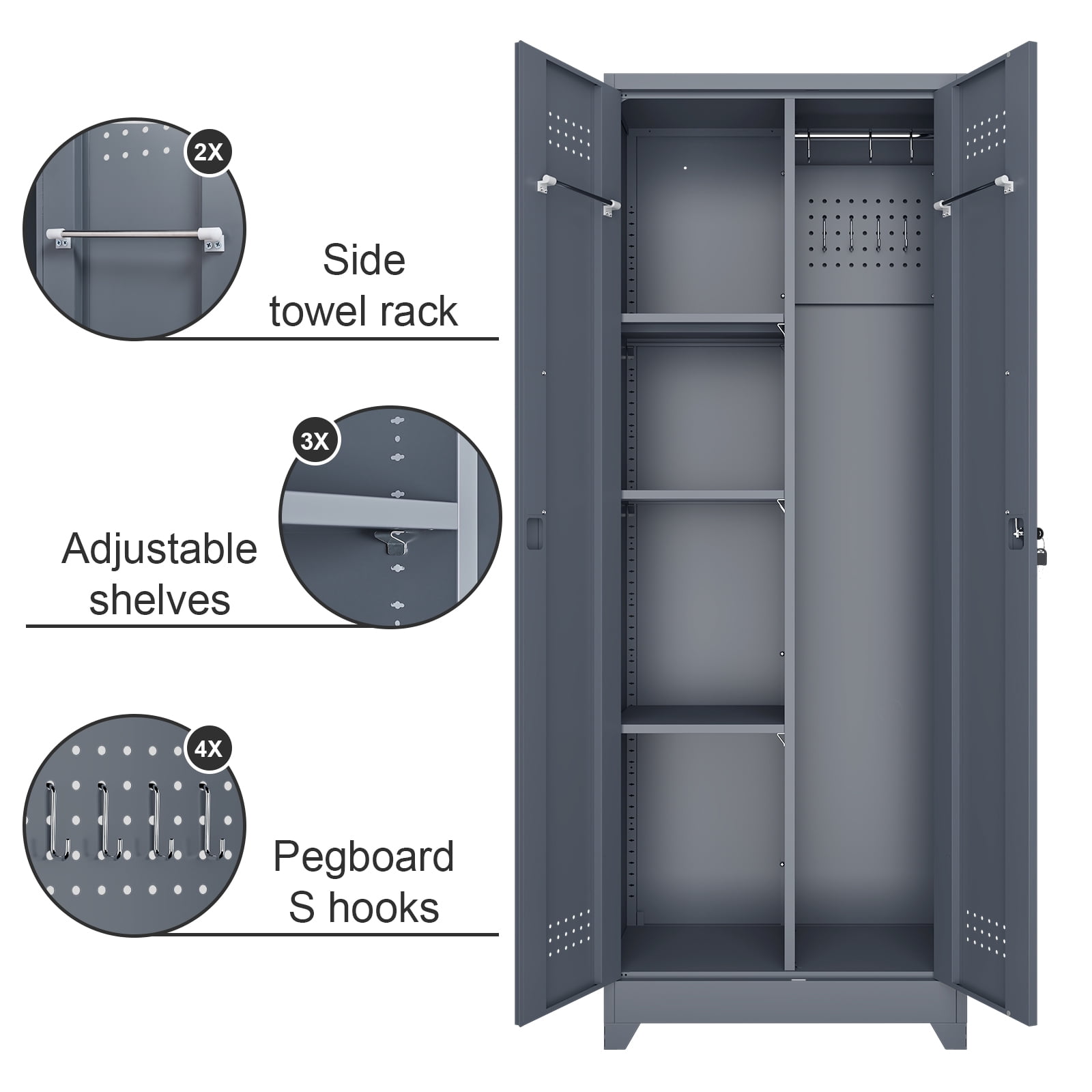 Marcree Broom Closet Storage Cabinet,Cleaning Supply Storage Cabinet,Metal Cleaning Closet Cabinet with Adjustable Shelves for Laundry Room Basement