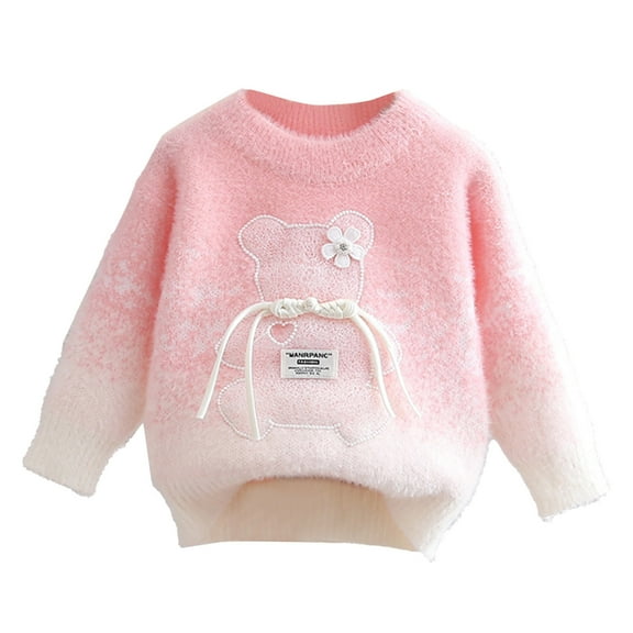 SGMVNU Toddler Girls Sweaters for Fall and Winter - Bear Print Crew Neck Knit Pullover Sweater for Toddler Boys Kids, Toddler Baby Fall Clothes(Size 5-6 Years,Pink)