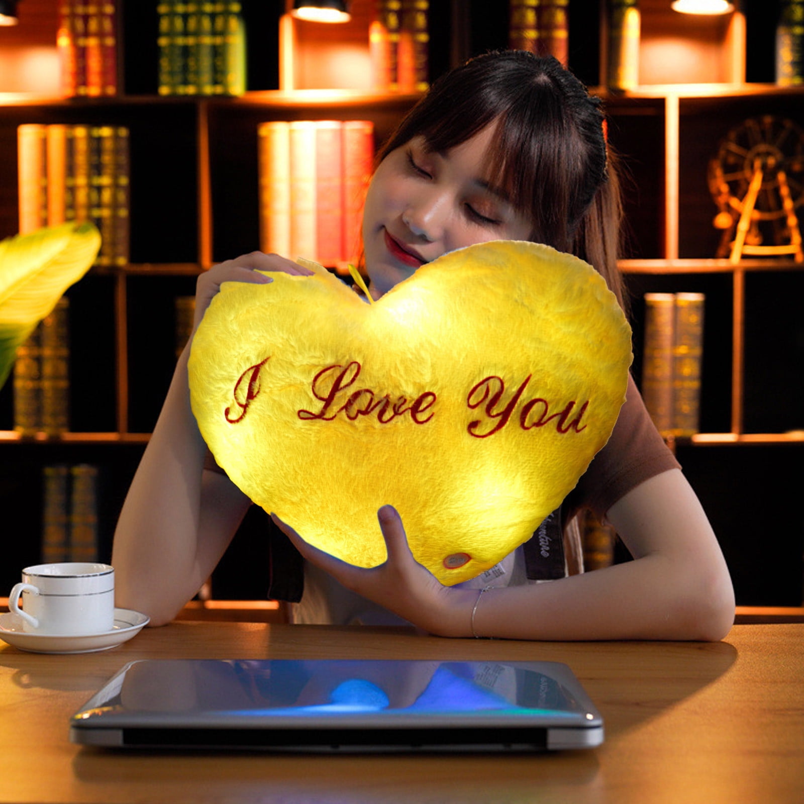 PRINxy LED Light-Up Heart Shaped Plush Pillow for Valentine's Day