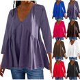 thumbnail image 2 of VERUGU Womens Tops 3/4 Sleeve V-Neck Pleated Shirts Summer Trendy Layered Solid Basic Tee Loose Casual Flowy Comfy Plain Tunic Blouses Blue L, 2 of 6