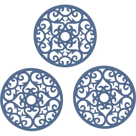 3PCs Silicone Trivet Mat for Hot Pan in Heart Design Trivets, Non Slip, Serving Dishes Plates, Kitchen Hot Pan Holder for Countertop & Table, Blue