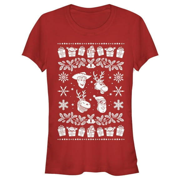 Junior's Toy Story Ugly Christmas Toys  Graphic Tee Red Small