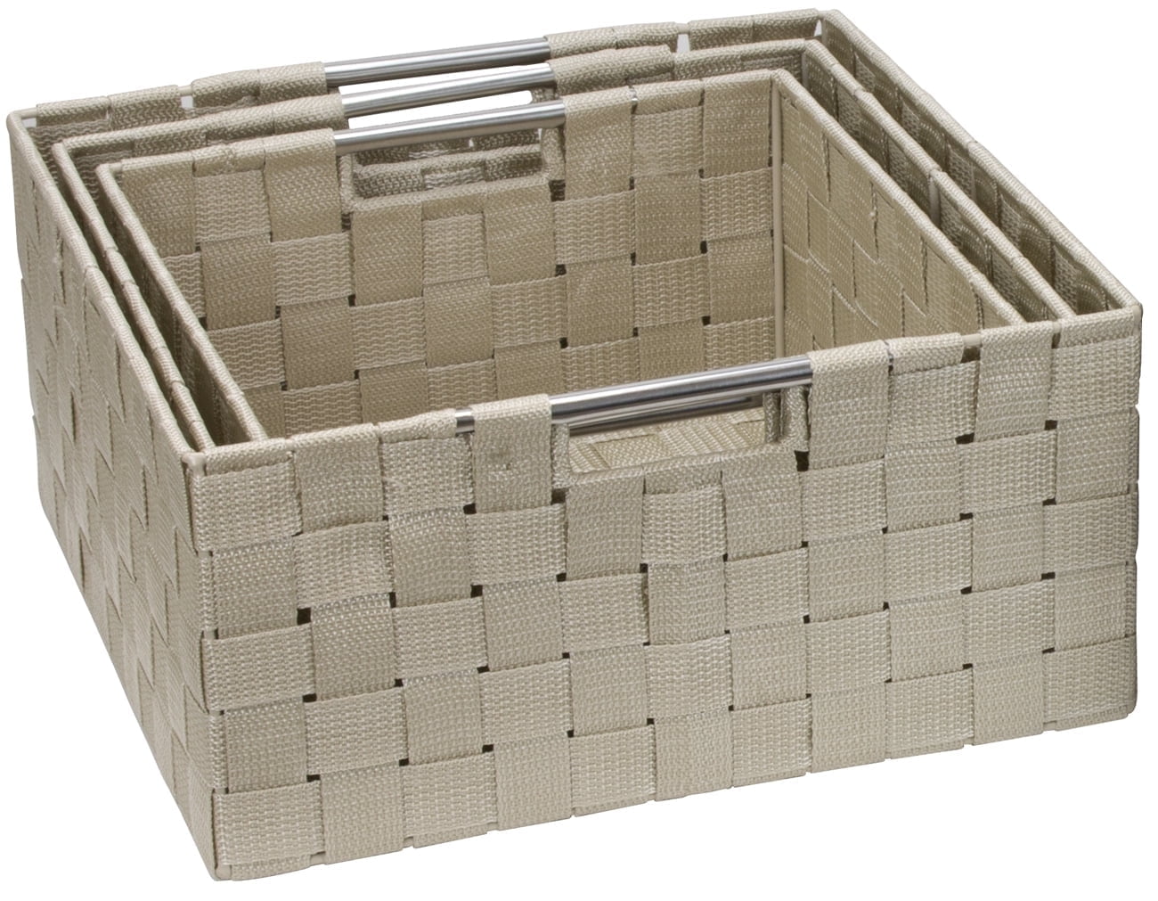 Sorbus Storage Box Woven Basket Bin Container Tote Cube Organizer Set Stackable Storage Basket Woven Strap Shelf Organizer Set 3 Piece, Beige