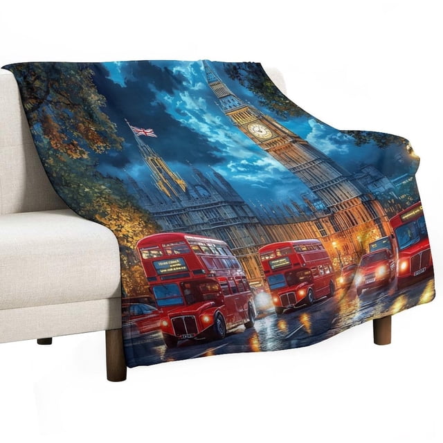 Manta súper suave con paisaje urbano de Londres y Big Ben, manta navideña de franela de microfibra para sofá cama, mullida y cálida de 50 x 60 pulgadas