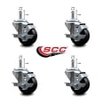 thumbnail image 2 of 3 Inch Soft Rubber Wheel Swivel 7/16 Inch Grip Ring Stem Caster Set with Brake, 2 of 2