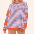 thumbnail image 2 of ZVAVZ Chandail en Molleton Rayé pour Femmes à Manches Longues Col Rond Automne Surdimensionné Décontracté Chandail Haut 2025 Y2K Tenues Preppy Orange P, 2 of 7