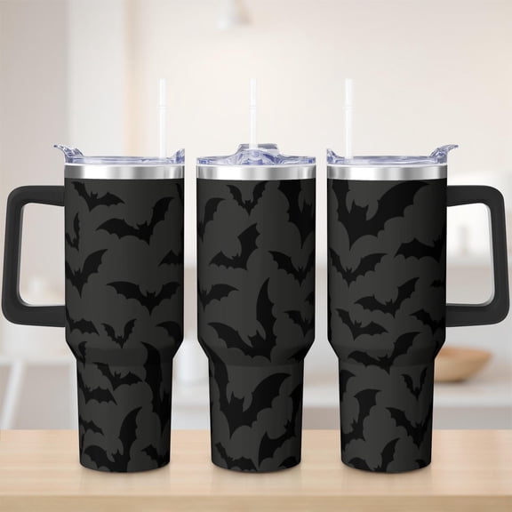 Cute bat theme tumbler 40 oz tumbler with handle and straw 304 stainless steel travel cup coffee mug water bottle suitable as a gifts for women gifts for men dad gifts mom gifts Halloween gift