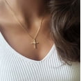 thumbnail image 3 of Bluebelljewels Baguette & Round Cut Cubic Zirconia 14K Yellow Gold Finish Cross Pendant Necklace, 3 of 5