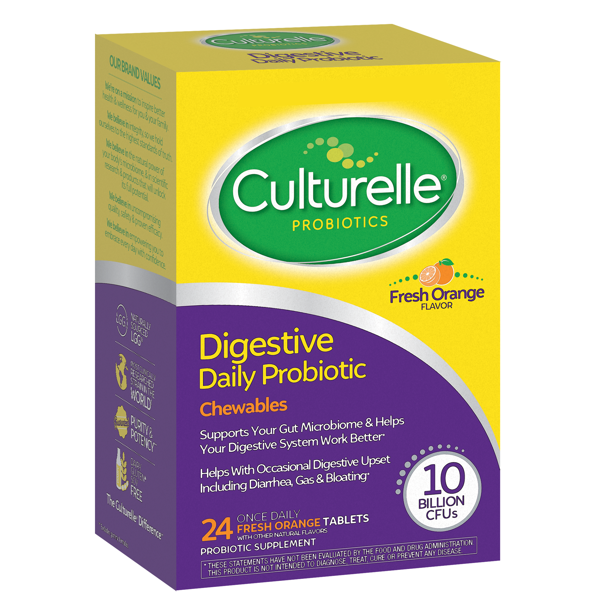Culturelle Digestive Daily Probiotic Chewable Tablets for Digestive Health, Fresh Orange, 24 Count - image 3 of 10