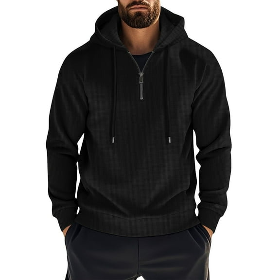 Men’s Casual Waffle Knit Pullover Hoodie With Half Zip Long Sleeve Lightweight Hooded Sweatshirt For Everyday Wear,Size M-3XL