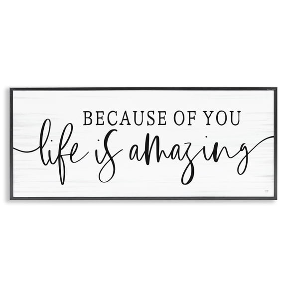 Stupell Industries Farmhouse Because Of You Life Is Amazing Black Framed Giclee Art, 24 x 10, by Lux Me Designs