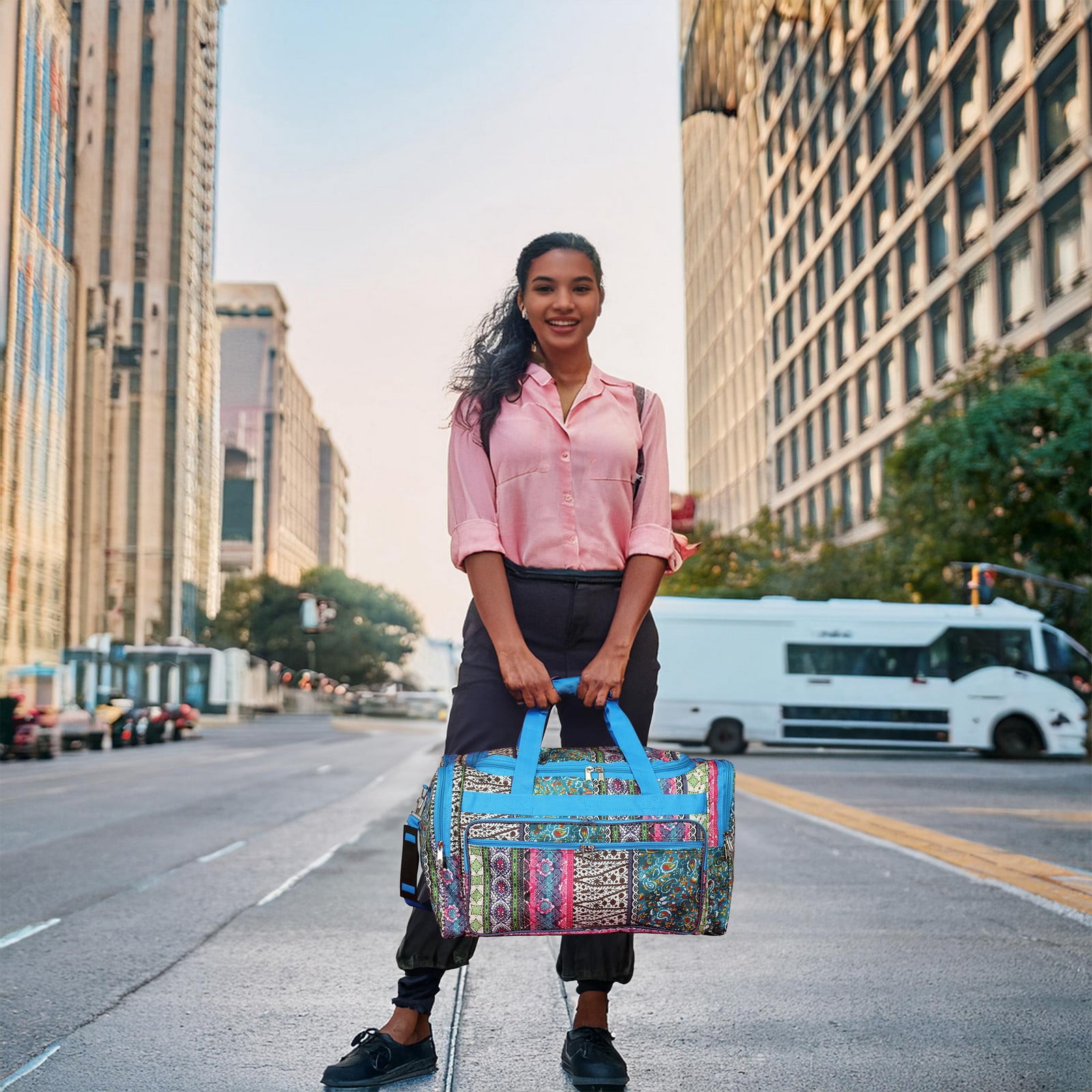 CalBags Fashion Prints 22-Inch Carry-On Duffle Bag with Adjustable Shoulder Strap - Bohemian Blue