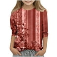thumbnail image 2 of Frwgonr Boys Girls Shirts Red Kids 3/4 Sleeve Cute Tops Graphic Crew Neck Shirts Soft Summer Tees 3-12, 2 of 5