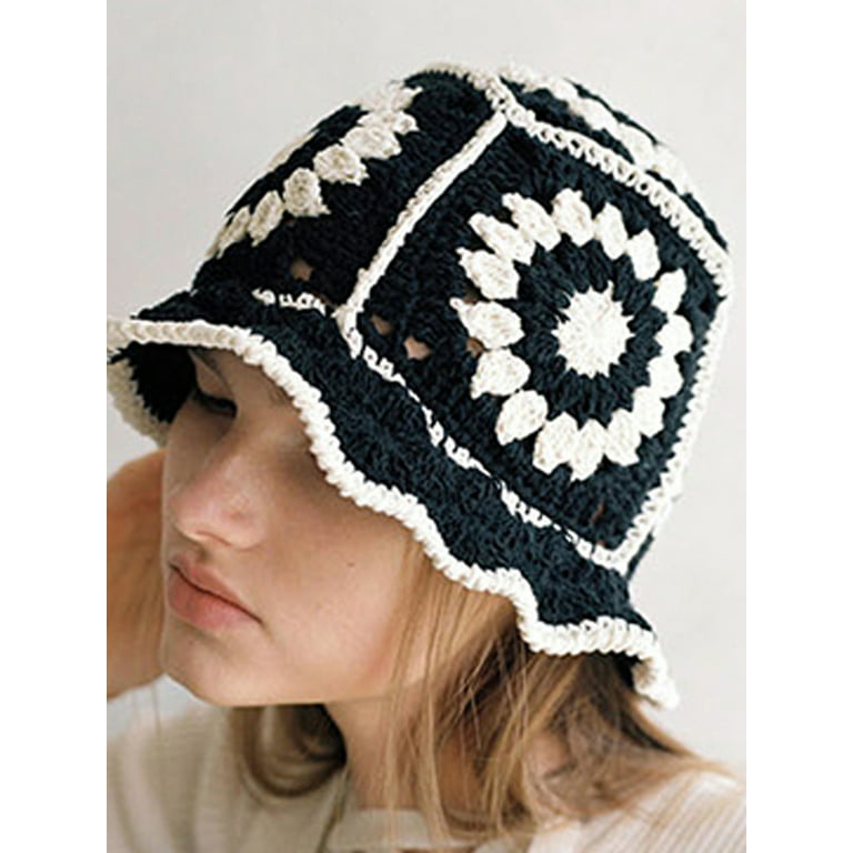 Jinsiju Women Crochet Bucket Hat Cute Flower Pattern Knitted Fisherman Hat Summer Trendy Outdoor Wide Brim Sun Cap, Women's, Size: One Size