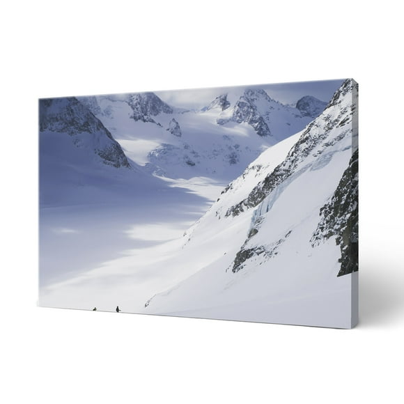Printscapes Canvas Wall Art 12" x 8" - Two Skiers In Big Glacial Landscape, Switzerland by Penny Kendall