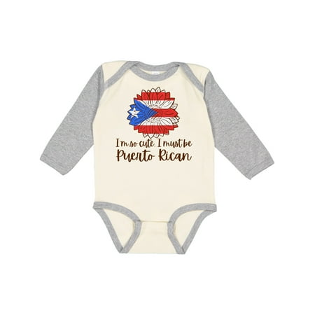 

Inktastic I m So Cute I Must be Puerto Rican Sunflower Gift Baby Boy or Baby Girl Long Sleeve Bodysuit