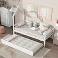 thumbnail image 4 of White Twin Platform Bed with House-Shaped Headboard and Trundle, Wooden Daybed Frame with Rails, Guardrails, and Steel Slat Support, No Box Spring Needed, 4 of 5