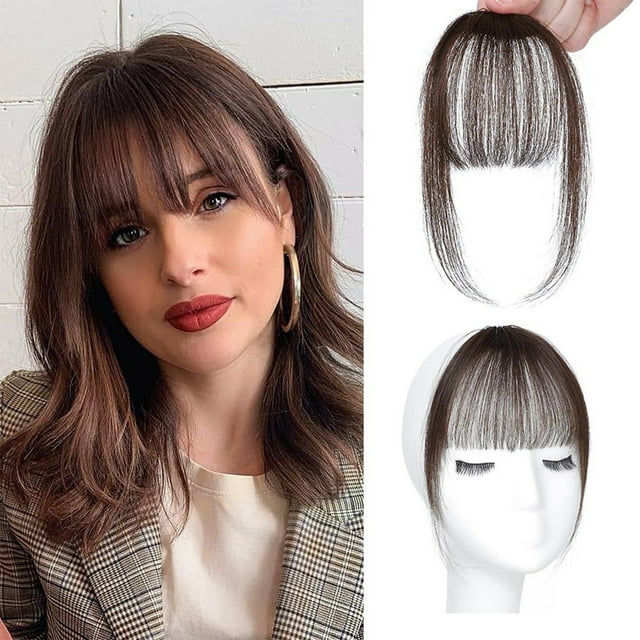 YFYDS Frange à Clip en Cheveux Humains Réels Semi-Tissée à la Main Brun Noir pour Femmes, Postiches Courbés à Tempe Complète pour Usage Quotidien, Frange à Clip Facile pour un Style Naturel Vente de Liquidation Aujourd'hui Offres Prime