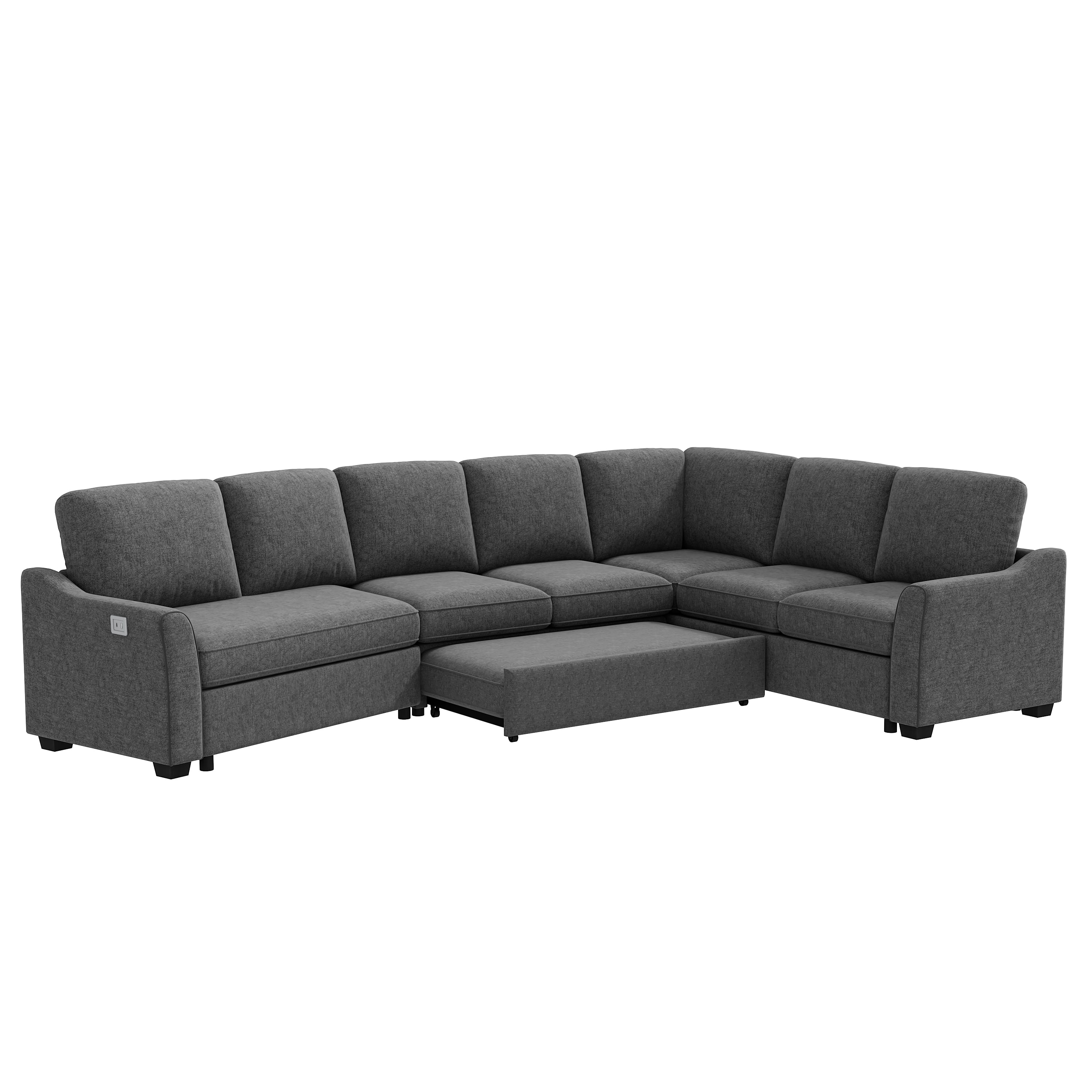 129.5" Sectional Sleeper Sofa with PullOut Bed Modern LShape Couch