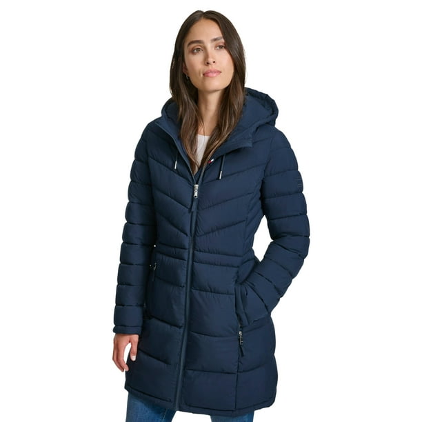 Chaqueta Tommy Hilfiger para mujer, 3/4, con cremallera, ligera, azul marino, XL