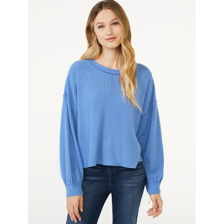 Scoop Women's Waffle Knit Slouch Top with Long Sleeves