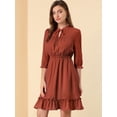 thumbnail image 2 of Vestido Corto De Gasa Con Dobladillo Con Volantes Y Manga 3/4 Allegra K Caramelo L, 2 of 6