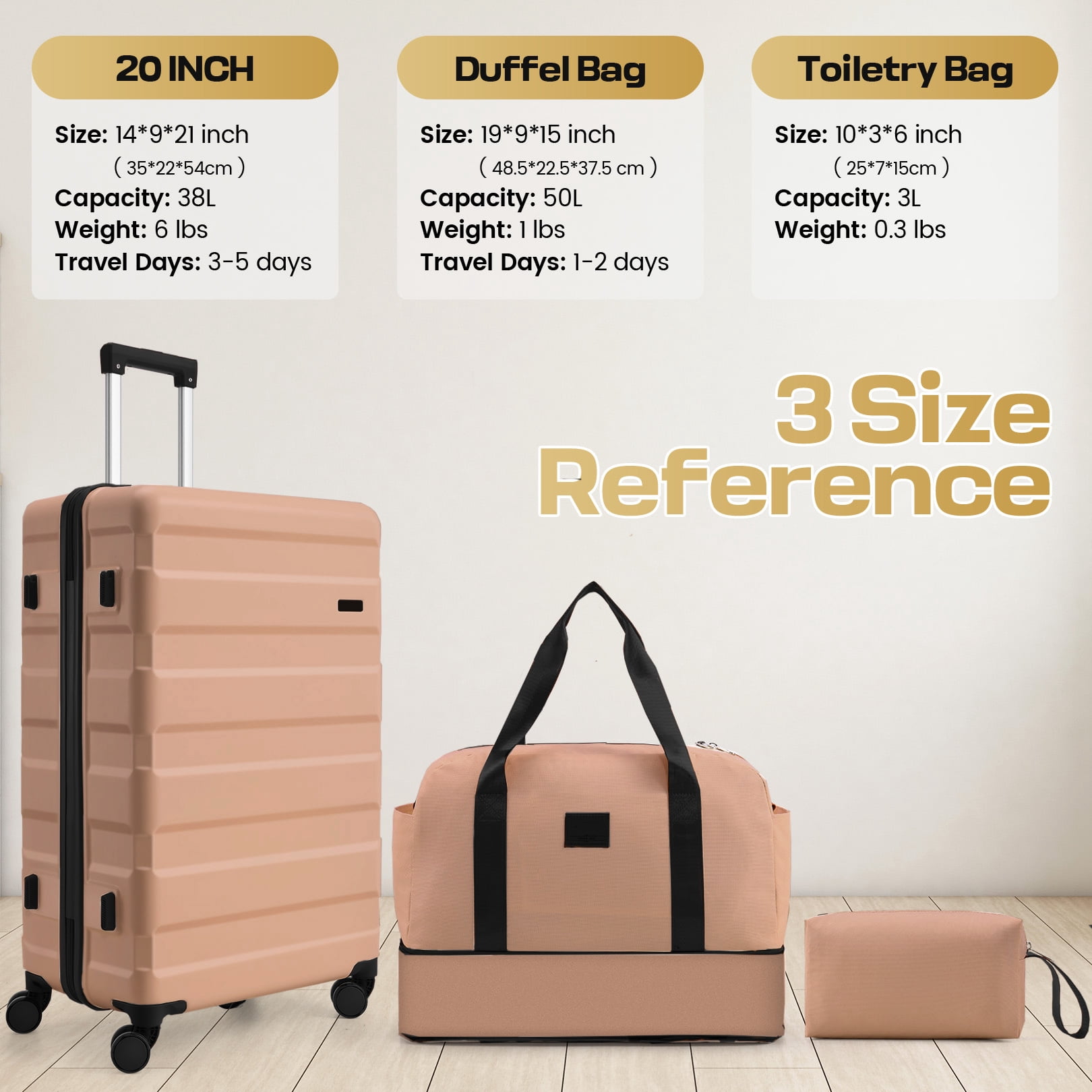 HOTEEL 3 Piece Carry On Luggage Sets,Lightweight Travel Suitcase Set with TSA Lock & Spinner Wheels