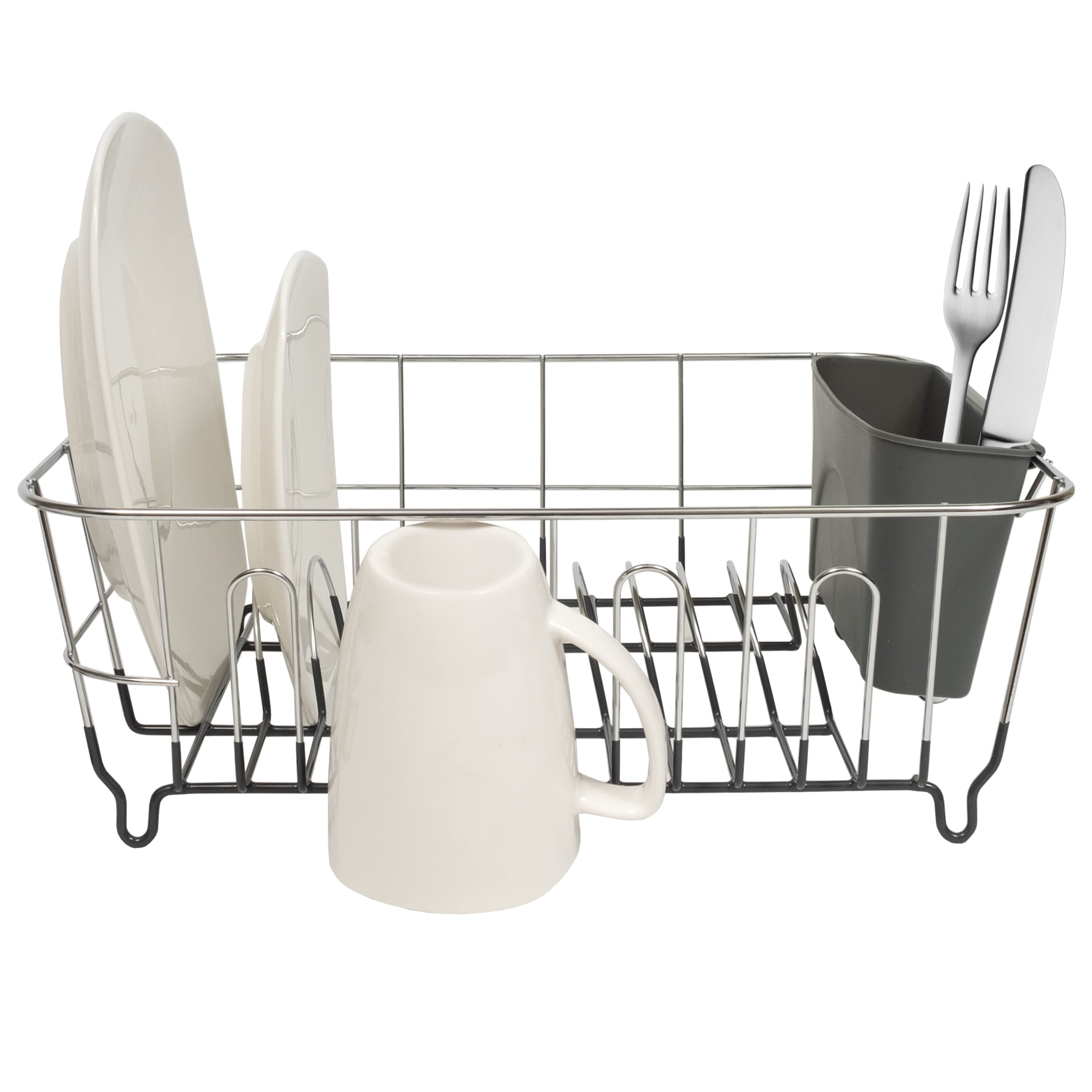 2 Piece Chrome Plated Steel Small Compact Dish Drainer, Grey