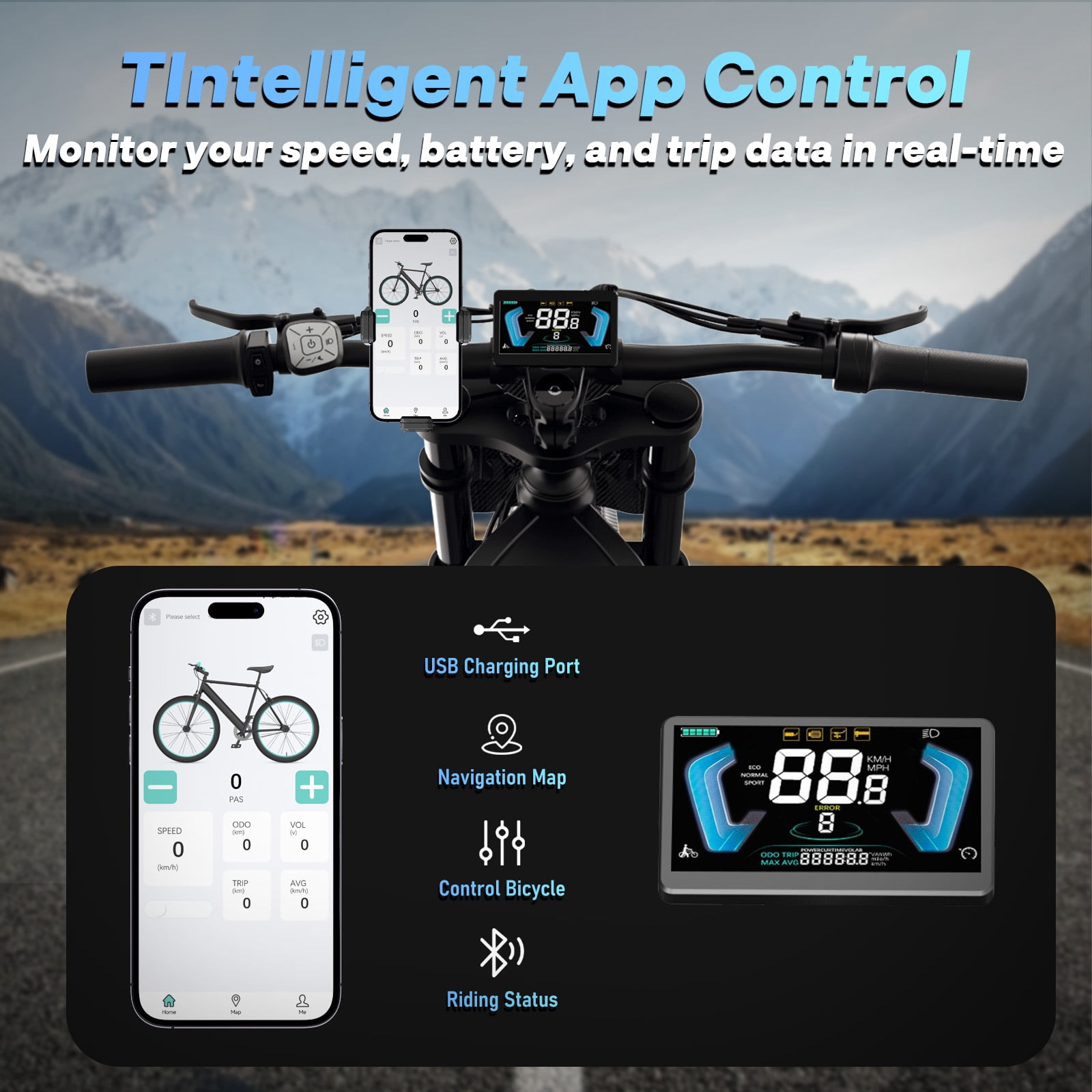 YVY Electric Dirt Bike for Adults,60V 25Ah,100Miles, Peak 2500W 38MPH Anti-theft Alarm Electric Motorcycle,20’’*3.0’’Tires, APP Control Mountain Bike UL2849