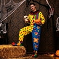 thumbnail image 3 of RUINIXCW Funny Halloween Clown Costume for Adult Mesh Collar Dot Stripe Print Long Sleeve Jumpsuit with Pom-pom, 3 of 8