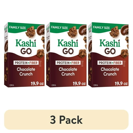 (3 pack) Kashi GO Breakfast Cereal, Vegan Protein, Fiber Cereal, Family Size, Chocolate Crunch, 19.9oz Box (1 Box)