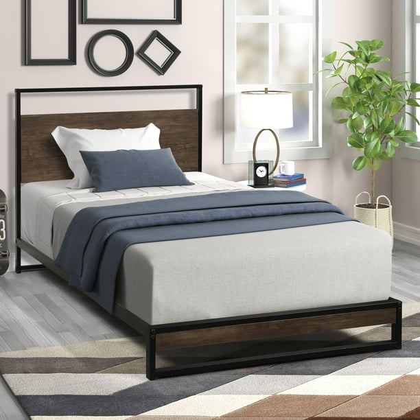 Twin Bed Frame, Metalen Frame, Industrial Twin Platform Bed, Modern Double Bedframe with Headboard&Metal Slats, Bed Twin Size for Bedroom, No Box Needed, Twins Size, A1321 Walmart.com