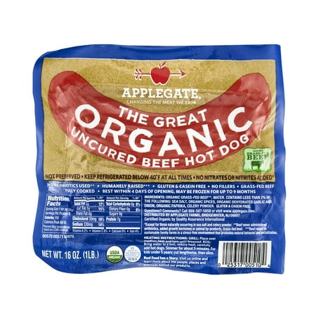 Applegate Beef Hot Dog Uncured Organic, 16.0 OZ