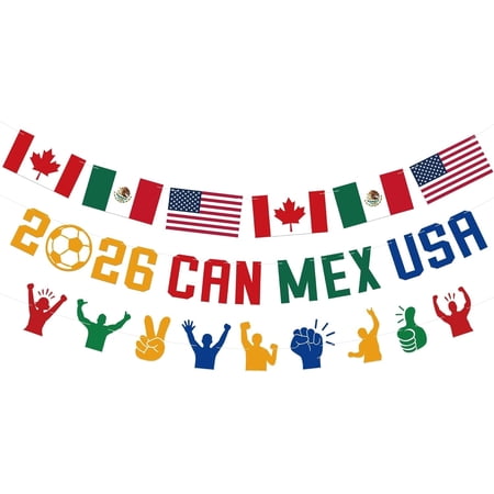 World 2026 Cup Banner Party Decorations- Canada Mexico USA Soccer Sports Theme Indoor Outdoor Supplies for Watch