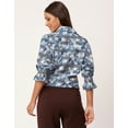 thumbnail image 3 of Moomaya Women's Printed Collared Shirt Top, Bishop Sleeves Poly Crepe Tunic, 3 of 8